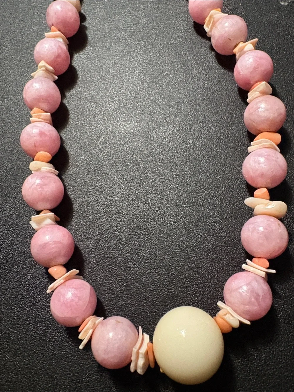 Pink Beaded Statement Necklace - Beachy Shell Accents
